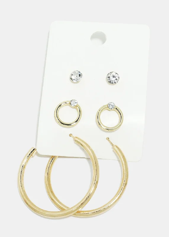 3-Pair Multi Design Earrings