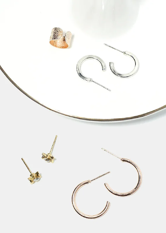 3 Pair Stud, Hoop & Cuff Earrings