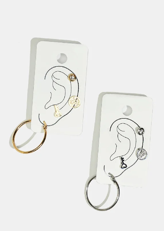 4-Piece Stud & Hoop Earrings