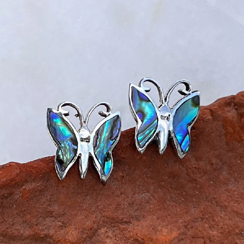 Abalone Butterfly Studs - Sterling Silver, Indonesia