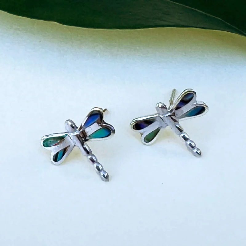 Abalone Dragonfly Studs - Sterling Silver, Indonesia