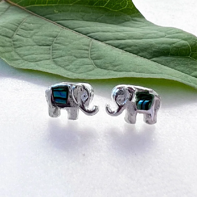 Abalone Elephant Studs - Sterling Silver, Indonesia