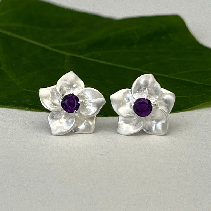 Amethyst Flower Studs - Sterling Silver, Indonesia