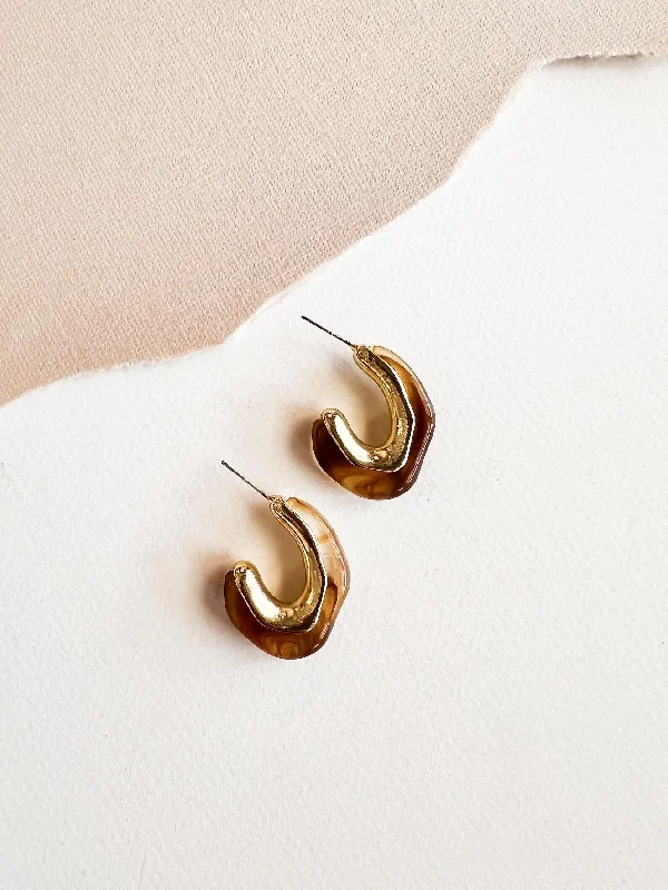 Beatrice Gold and Colored Lucite Asymmetrical Earring | Warm Vintage Style Studs