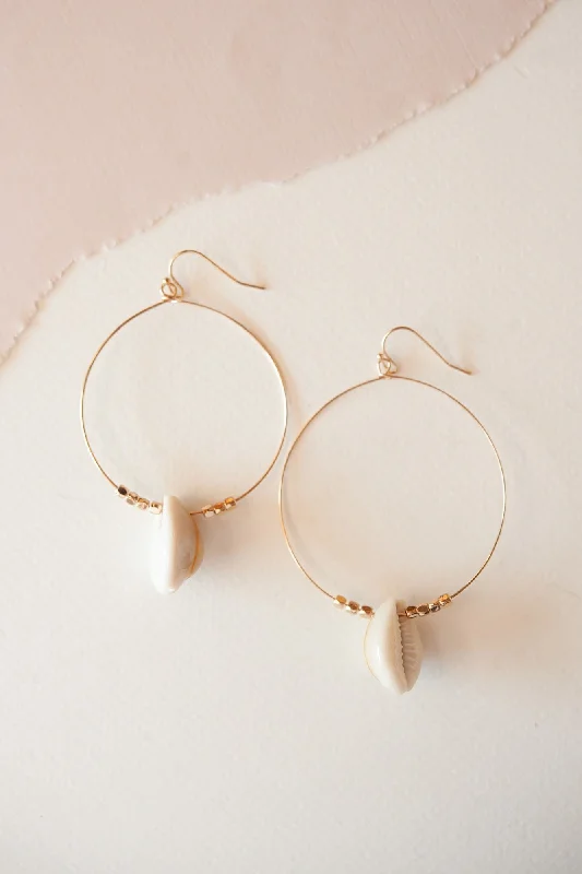 Billy Gold Hoop Dangle | Shell Detailed Hoop Earring