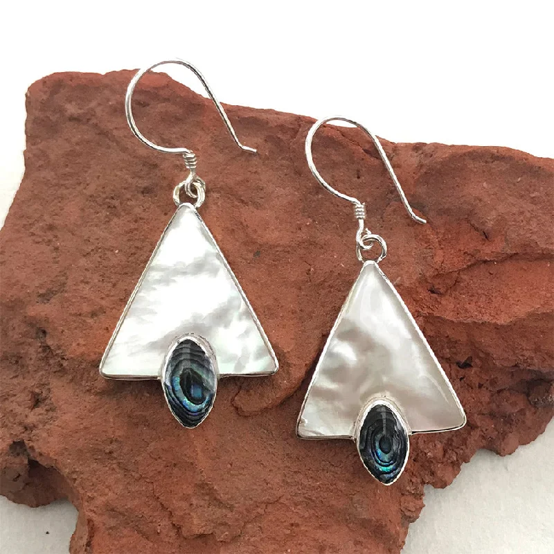 Mother-of-Pearl Triangle Earrings - Sterling Silver, Indonesia