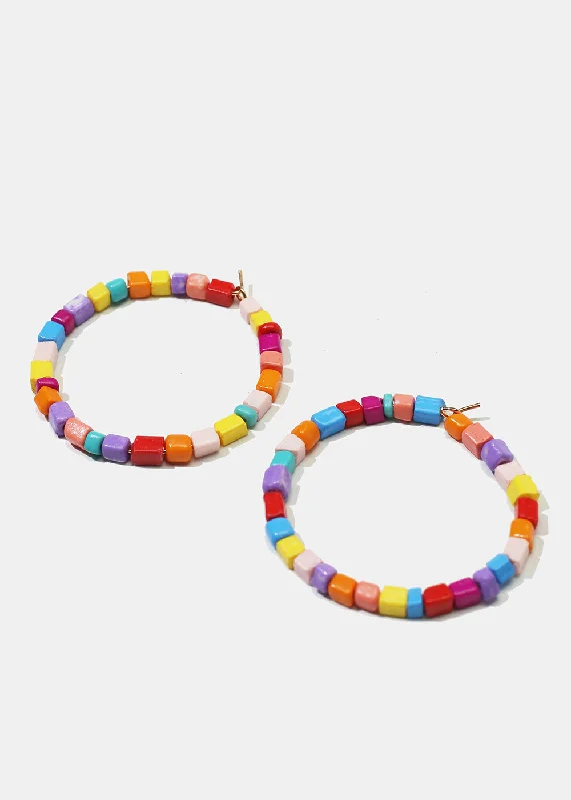 Colorful Bead Hoop Earrings