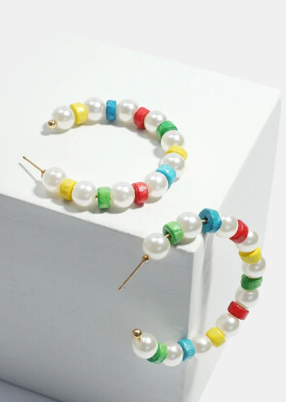 Colorful Bead & Pearl Hoop Earrings