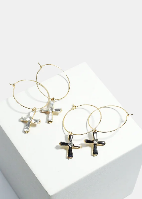 Cross Dangle Hoop Earrings