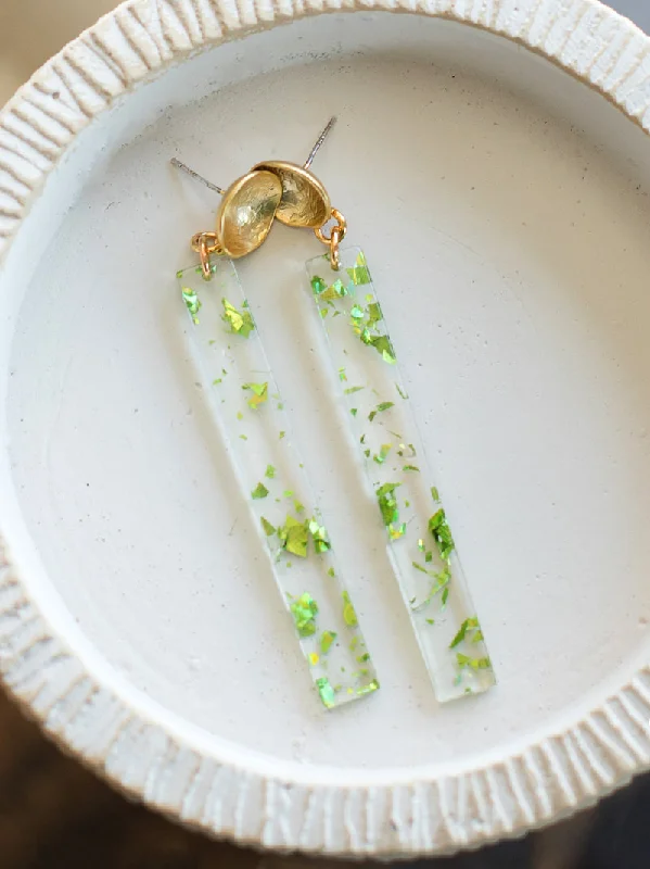 Desert Glow Bar Drop Earring - Green Speckle