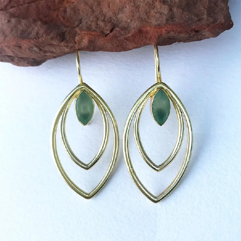 Double Leaf Earrings - Gold/Chalcedony, India