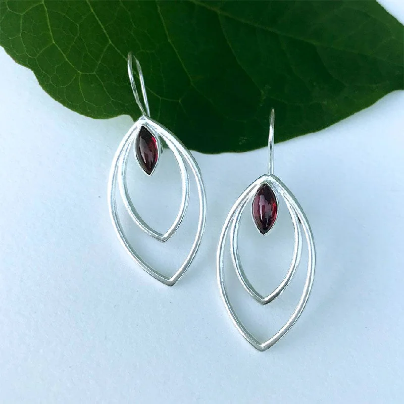 Double Leaf Earrings - Silver/Garnet, India