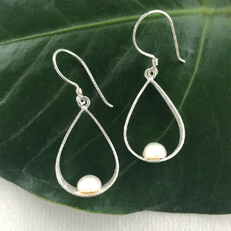 Elegant Teardrop Pearl Earrings - Sterling Silver, Indonesia