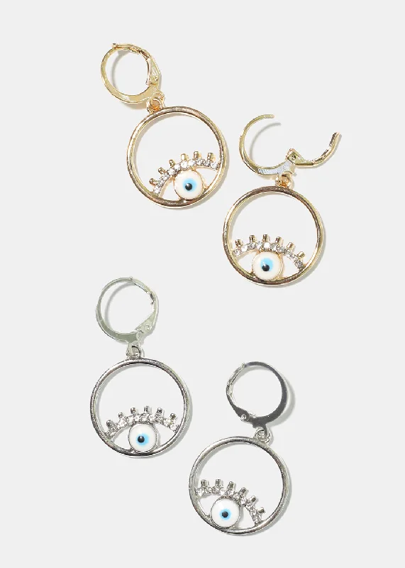 Evil Eye Circle Earrings