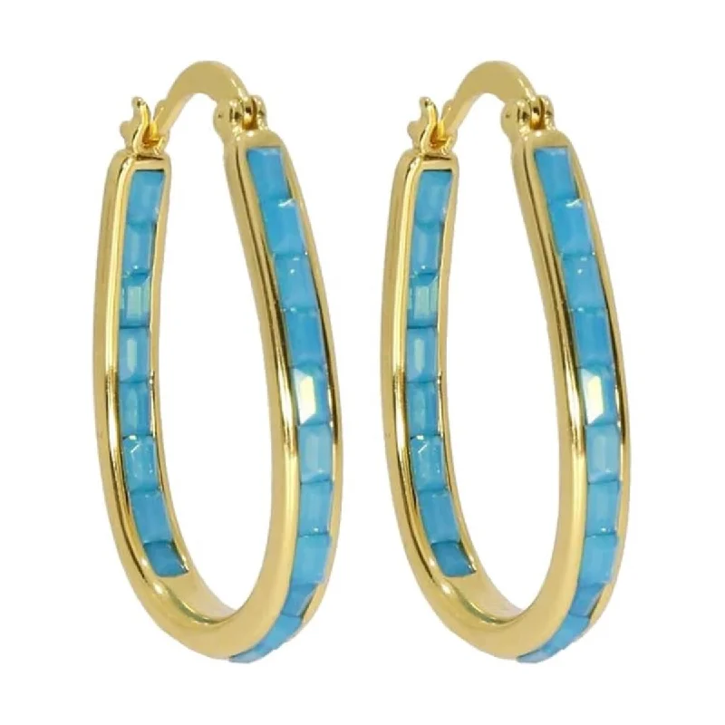 Gold Turquoise Inside Out Crystal Hoop Earrings For Women - Turquoise