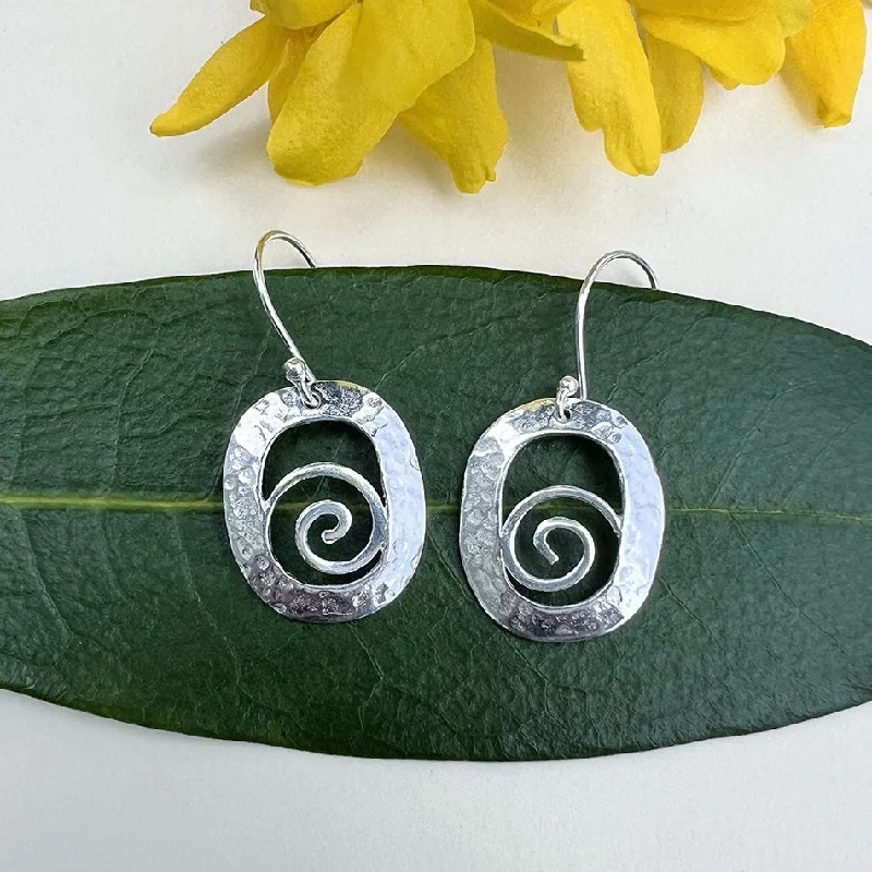 Hammered Spiral Earrings - Sterling Silver, Indonesia