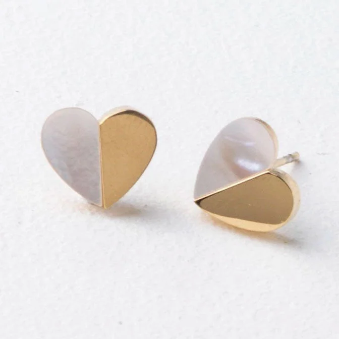 Mother-Of-Pearl Gold Heart Studs, China