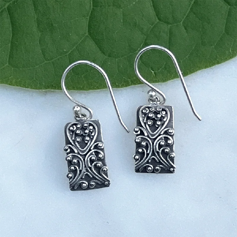 Heartbeat Filigree Earrings- Sterling Silver, Indonesia