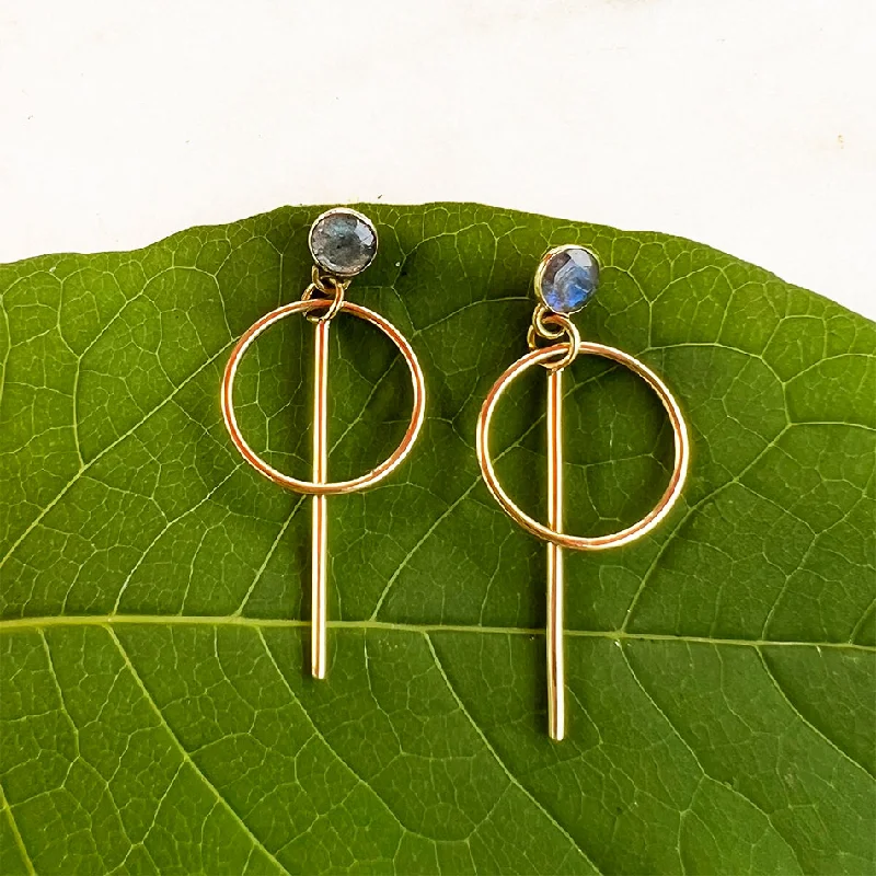 Labradorite Circle Bar Earrings - Brass, India