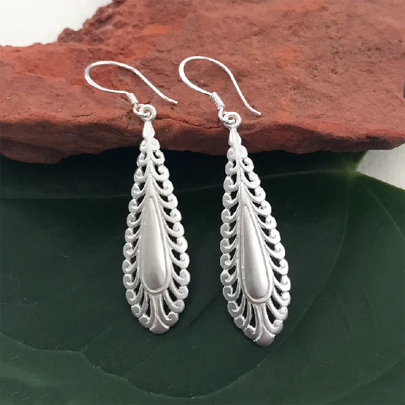 Lacy Leaf Earrings - Sterling Silver, Indonesia