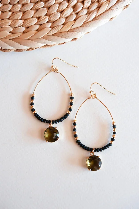 Laticia Black and Topaz Beaded Teardrop Hoop Earrings