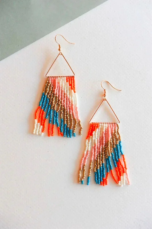 Macy Multicolor Fringe Beaded Drop Dangle Earrings