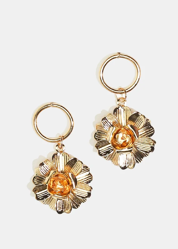 Metal Flower Dangle Earrings