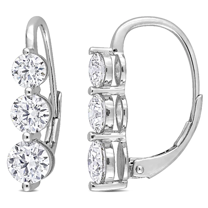 Miadora 2 1/5ct DEW Moissanite 3-Stone Graduated Drop Leverback Earrings in Sterling Silver