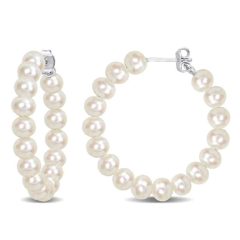 Miadora 5-5.5mm Cultured Freshwater Pearl Hoop Earrings in Sterling Silver