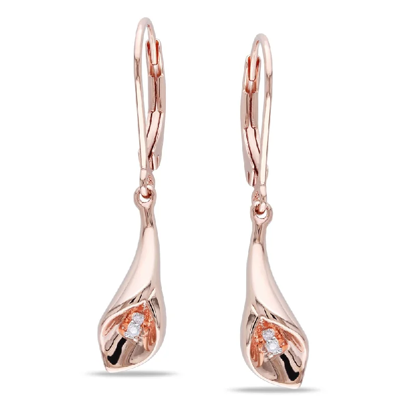 Miadora Sterling Silver Diamond Accent Calla Lily Floral Drop Leverback Earrings