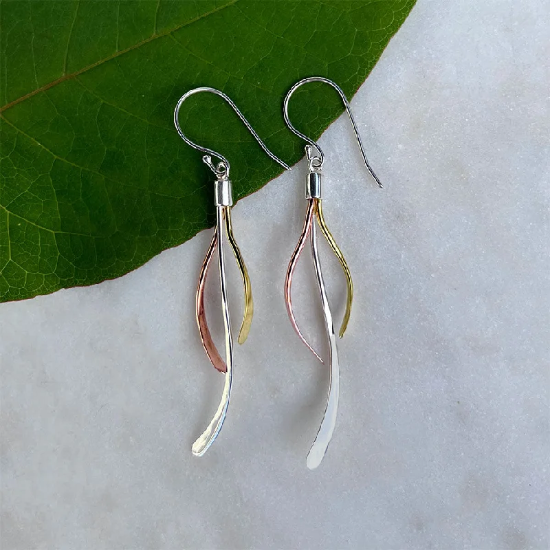 Triple Joy Earrings - Sterling, Copper, Brass - Indonesia