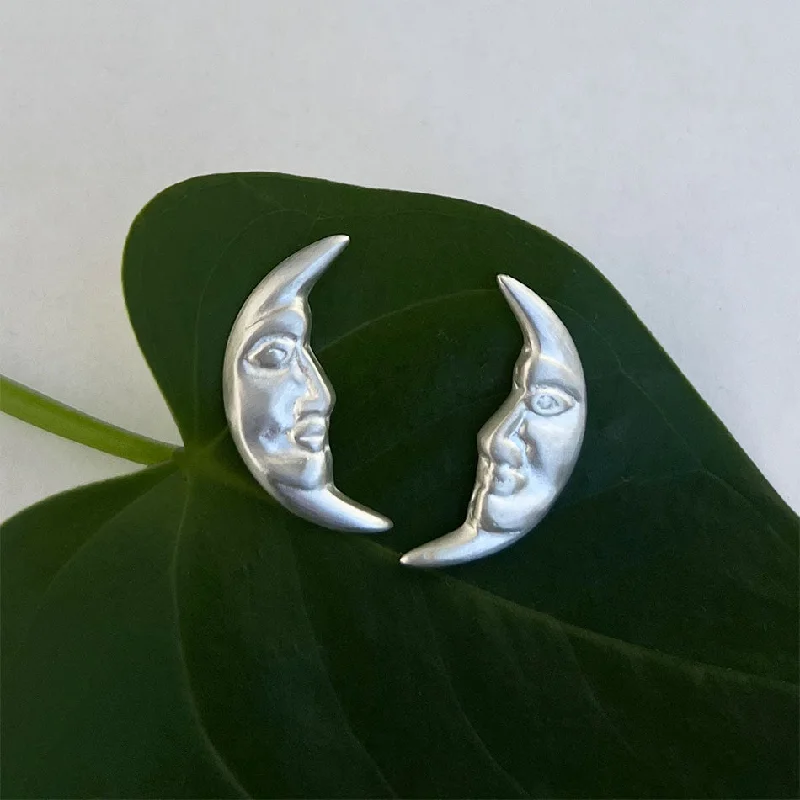 Moon Face Studs - Sterling Silver, Indonesia