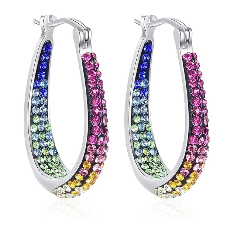 Multi Color Inside Out Crystal Hoop Earrings For Women - Multi Color