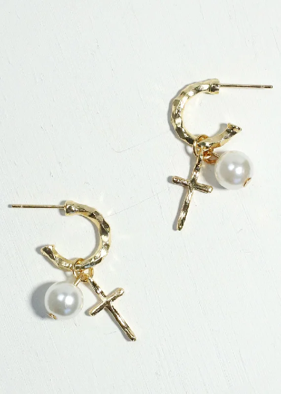 Pearl & Cross Dangle Earrings