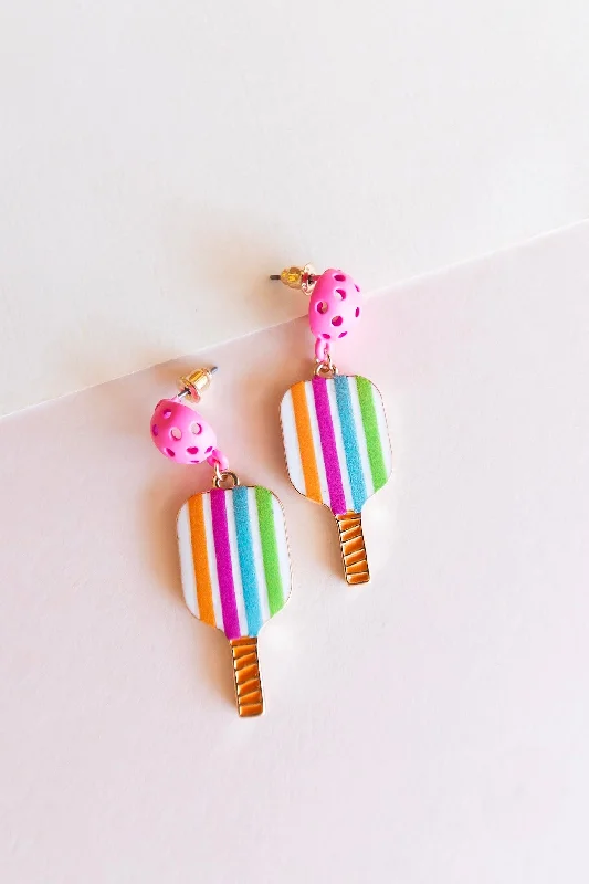 Pickleball Earrings | Paddle and Ball Earrings | Stripes