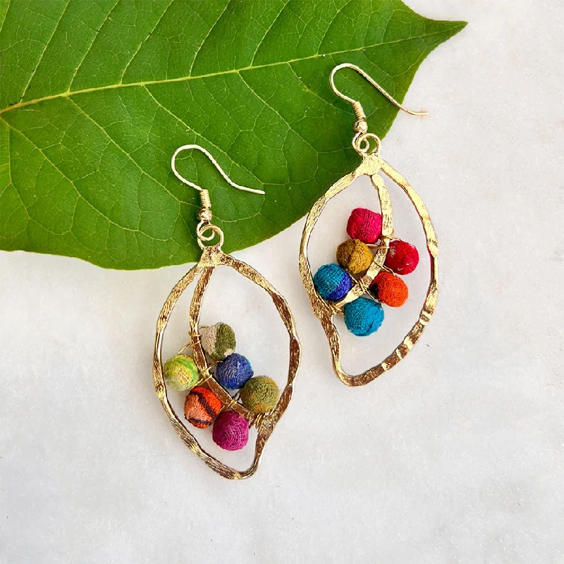 Recycled Sari Leaf Earrings, India