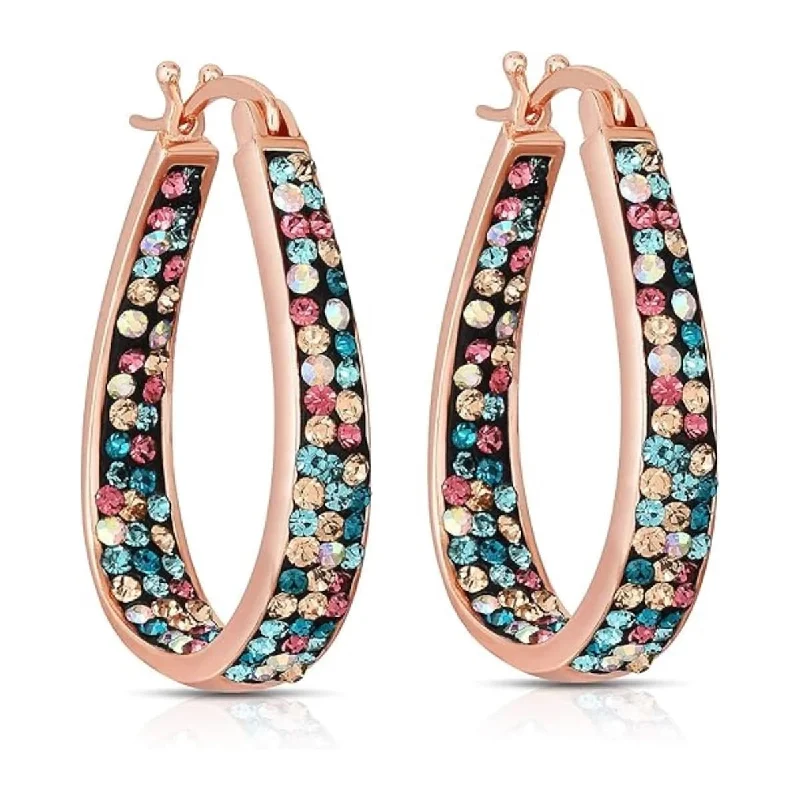 Rose Gold Multi Color Inside Out Crystal Hoop Earrings For Women - Rose Gold Multi Color