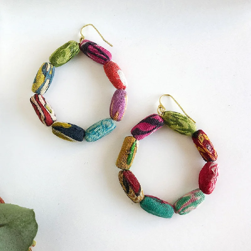 Sari Fabric Statement Earrings, India