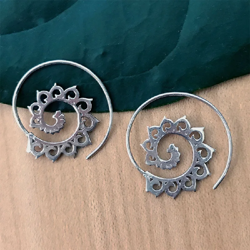 Lotus Spiral Earrings - Sterling Silver, Thailand