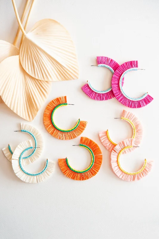 Tamera Rattan Fan Hoops | Tropical Vacation Earrings | Colorful Summer Hoop Earrings