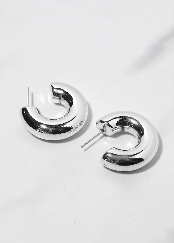 Thick Open Hoop Earrings - Silver