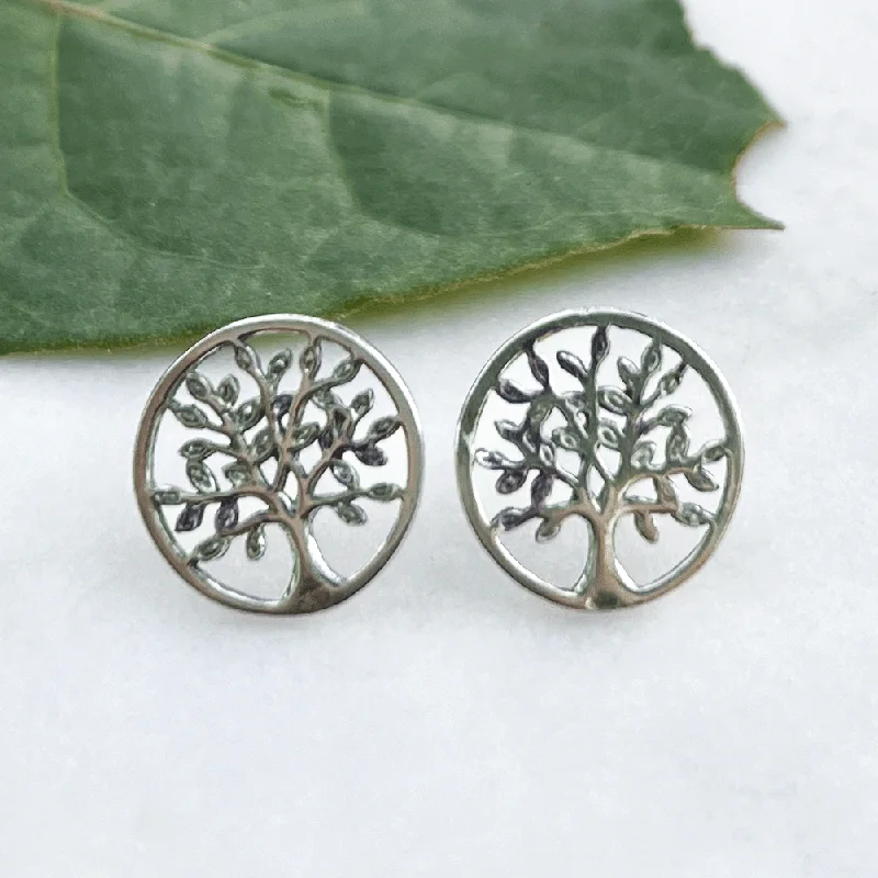 Tree of Life Post Earrings - Sterling Silver, Indonesia