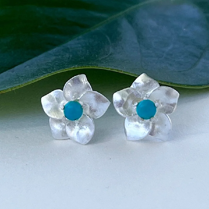 Turquoise Flower Studs - Sterling Silver, Indonesia