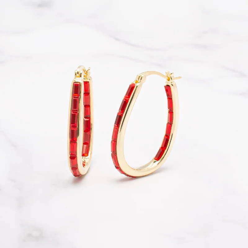 Victoria Townsend Inside Out Baguette Red Crystal Hoop Earring