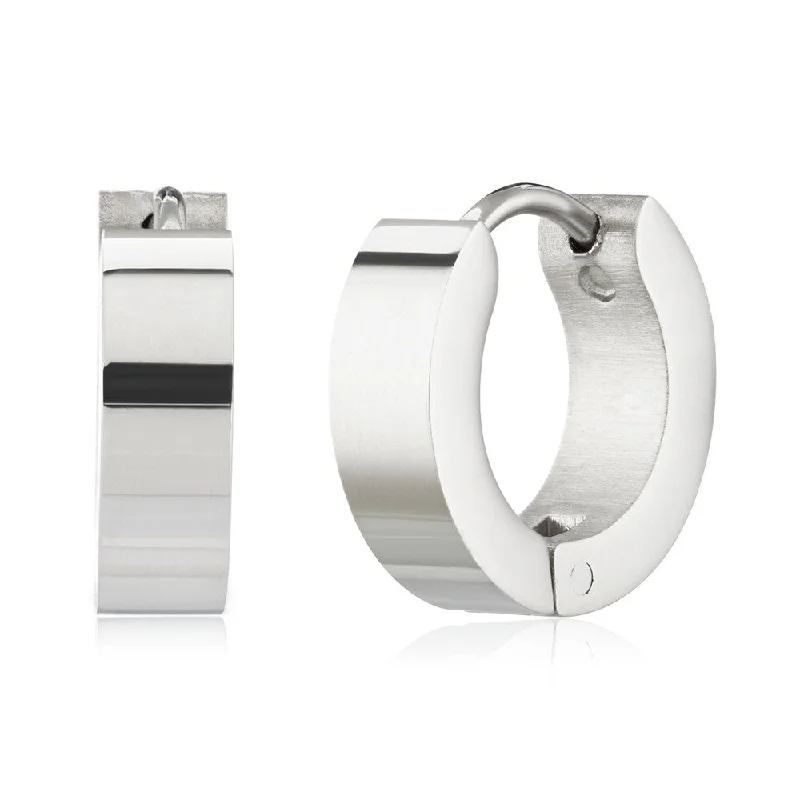 Women's Polished Hoop Stainless Steel Huggie Earrings