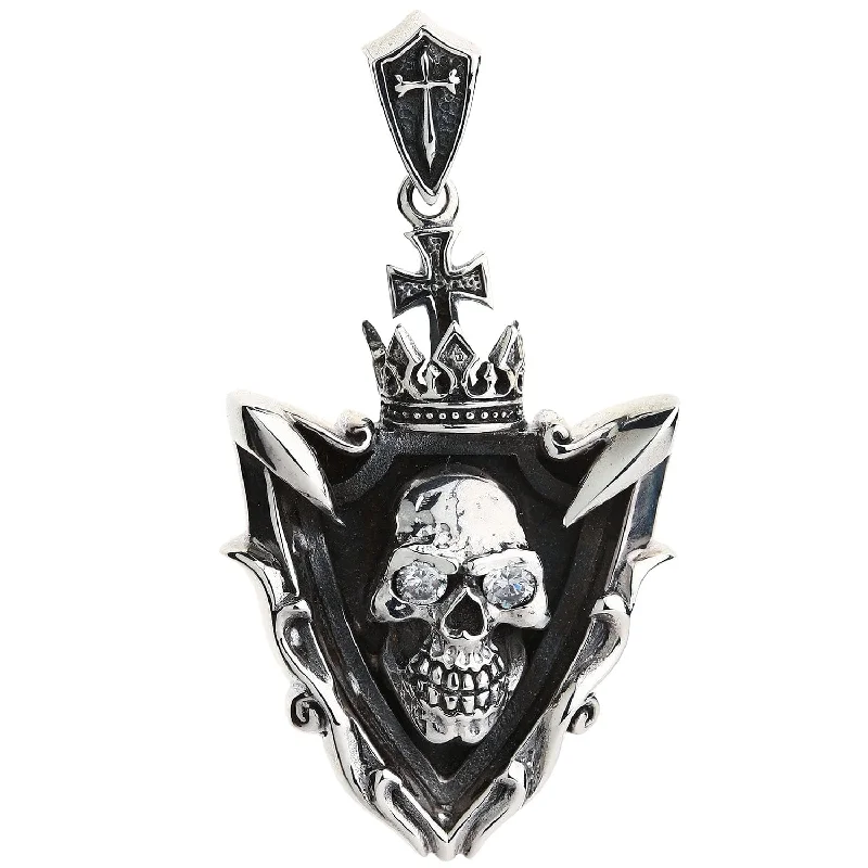 Blade Tribal Sterling Silver Diamond Eyes Skull Pendant