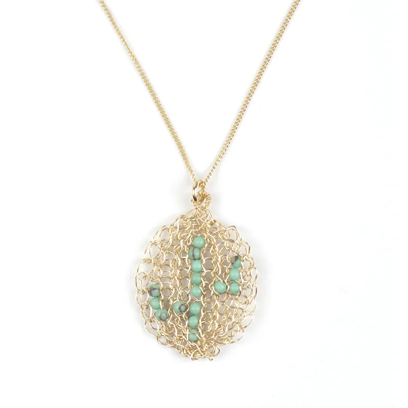 Cactus necklace - gold and turquoise