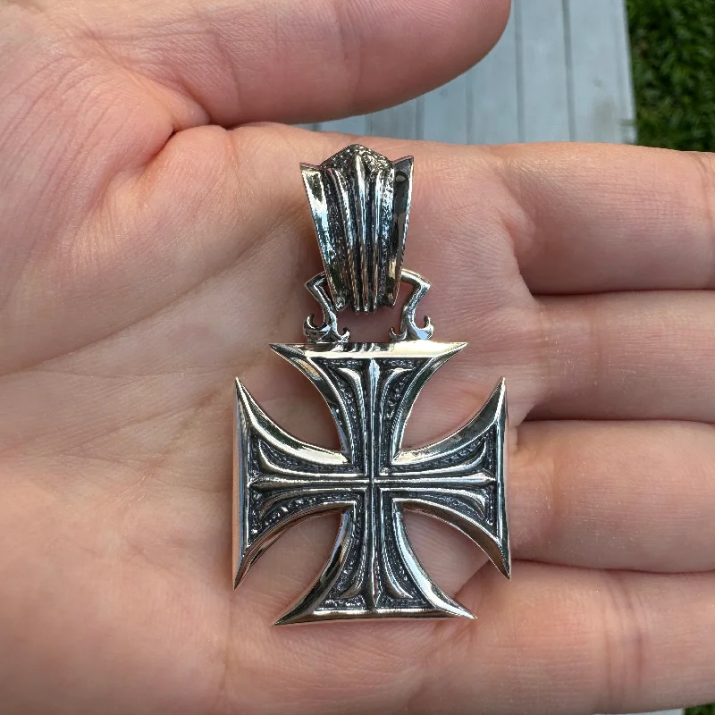 Chopper Cross Sterling Silver Biker Pendant