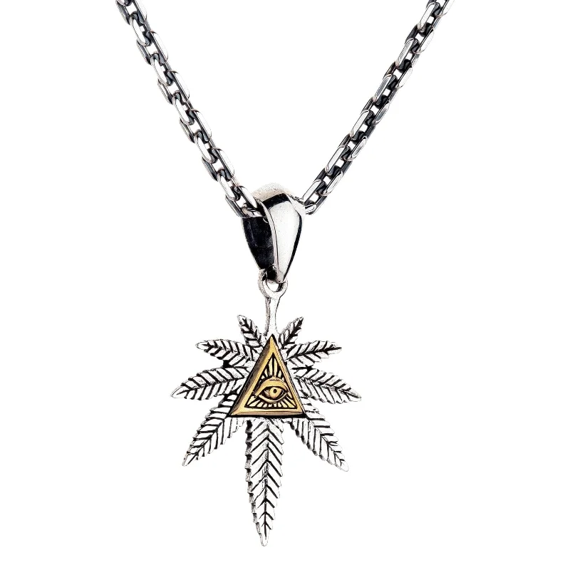 Eye of Providence Marijuana Sterling Silver Pendant Necklace