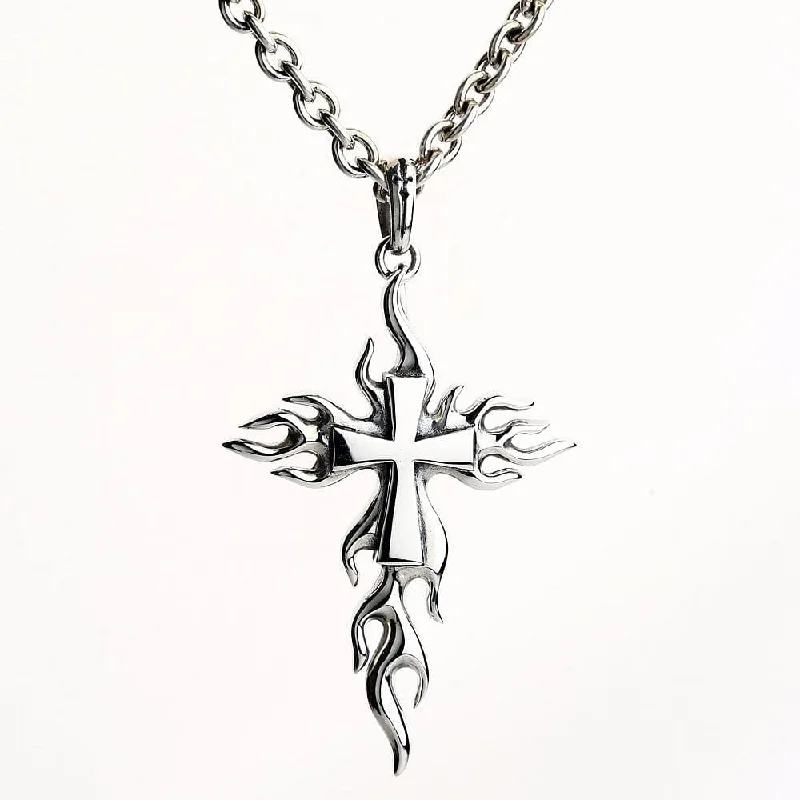 Flame Cross 925 Sterling Silver Men's Biker Pendant